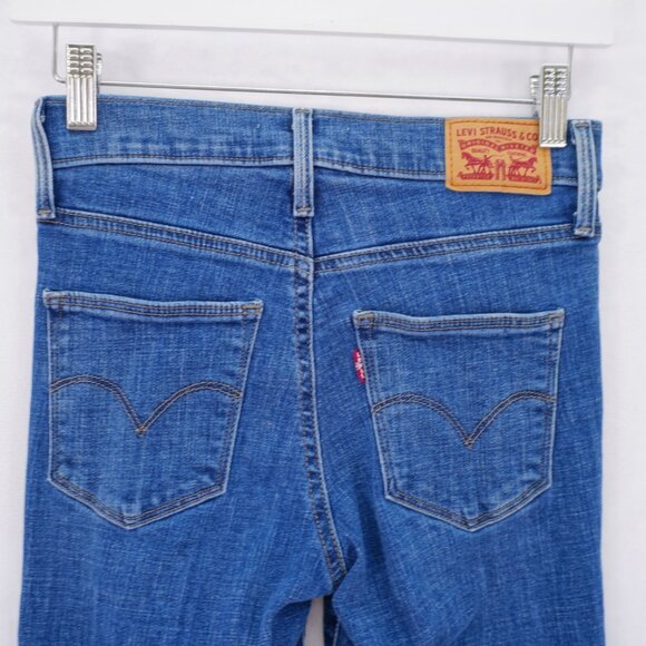 Levi's Slimming Straight Blue Denim Jeans Stone Wash Whiskering -24- 25 / 30 Mid - Picture 5 of 9